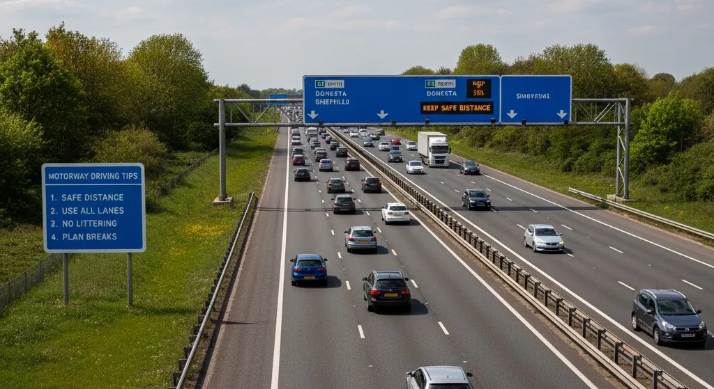 Busy UK motorway with multiple lanes of traffic