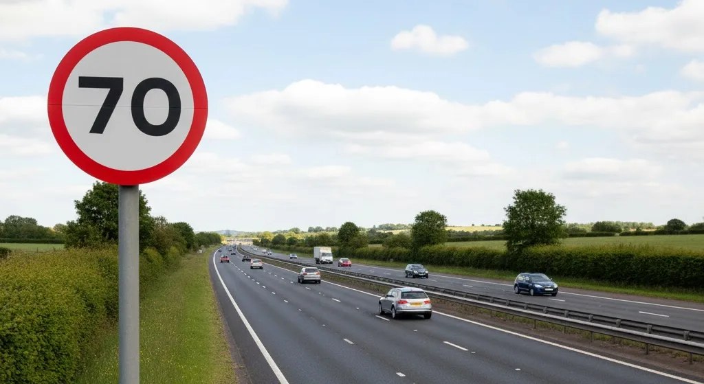 UK speed limit sign on motorway